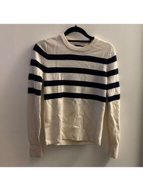 J. Crew Women's Navy and Cream Striped Sweater